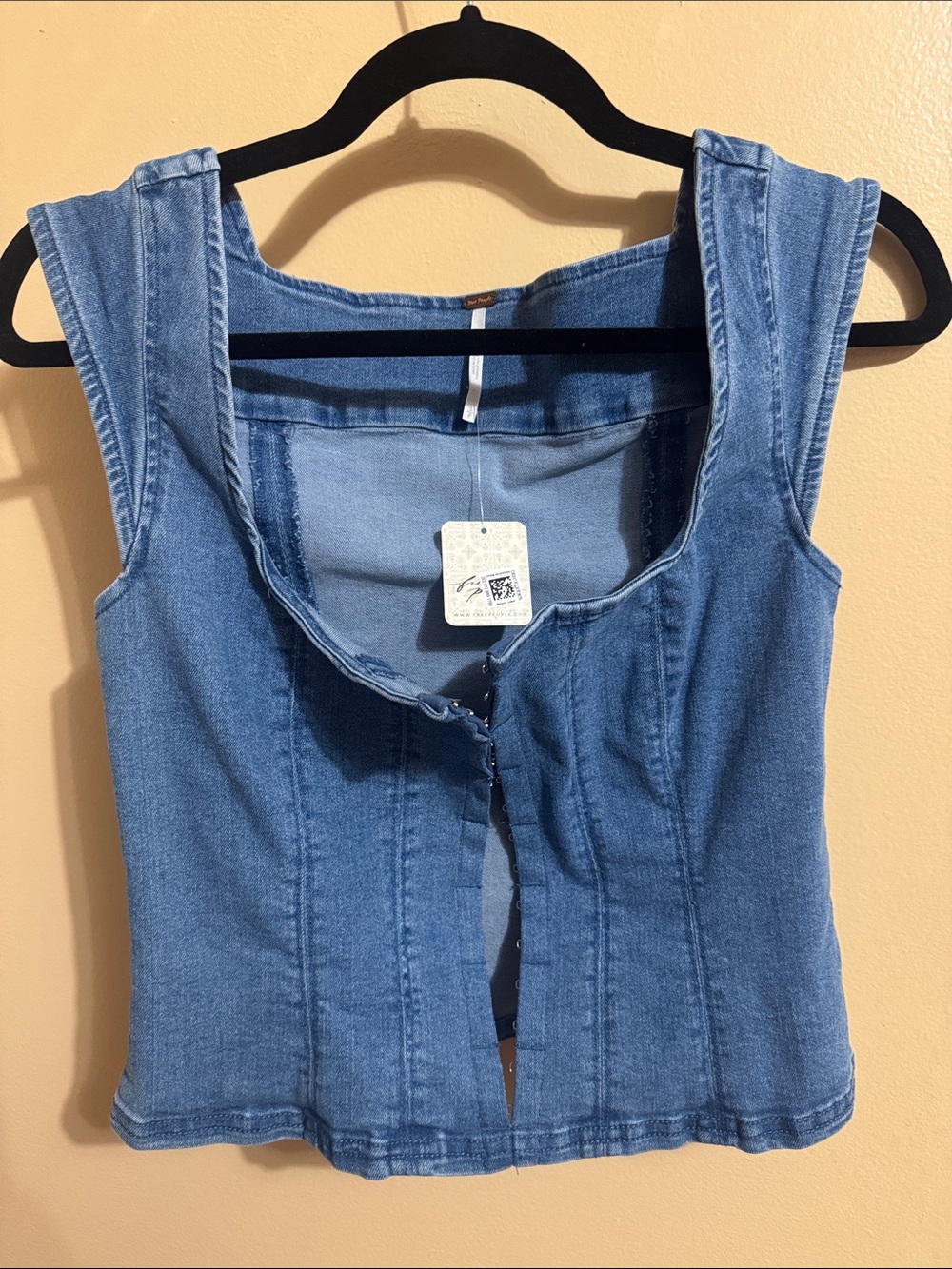 Free People Blue Denim Square-Neck Tank